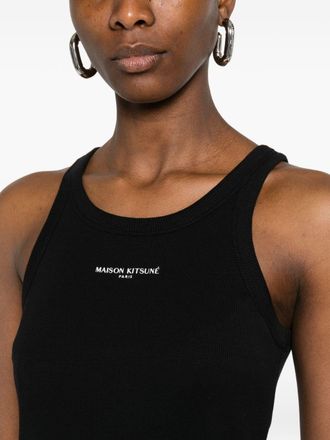Maison Kitsun&eacute; Logo-Embroidered Ribbed Knit Dress - Black