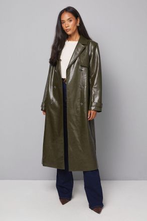 Wallis Womens PU Longline Trench Coat - Green - Size 18 UK