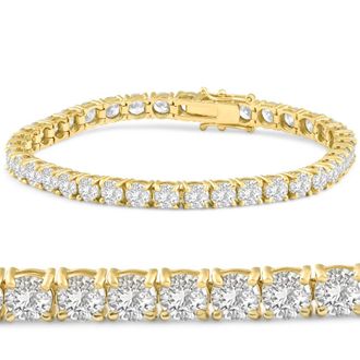 Pompeii3 12 Ct. Round Cut Natural Diamond 14K Yellow Gold Round Cut Tennis Bracelet 7