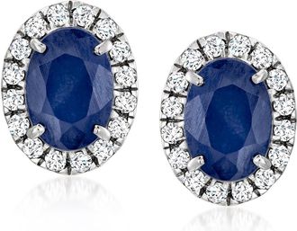 Ross-Simons Sapphire and. Diamond Stud Earrings in 14kt White Gold