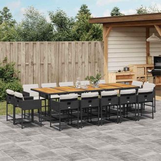 vidaXL Set Comedor De Jard&iacute;n Con Cojines 15 Pzas Rat&aacute;n Sint&eacute;tico Negro Vidaxl