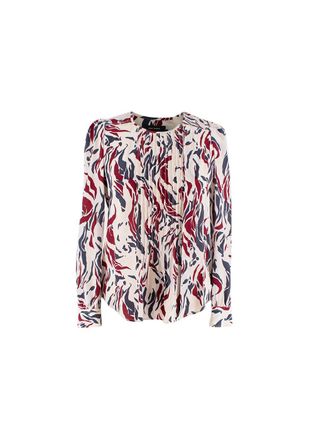 Isabel Marant Red and Grey Brush Print Cream Silk Shirt Size XS