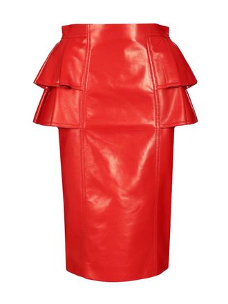 Valentino Garavani Leather Midi Skirt Gonne Rosso-Donna