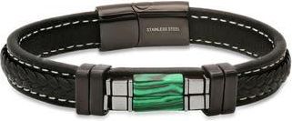 HMY Jewelry Black Agate or Lapis Lazuli Leather Bracelet in Black/Green at Nordstrom Rack