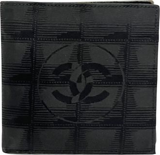 Chanel New Travel Line Black Leather Canvas Wallet (Bi-Fold) (Pre-Owned)