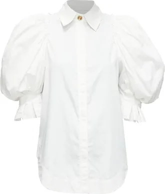 Aje AJE white cotton puff shoulder gold button rounded hem shirt AU6 XS