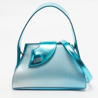 GCDS Gcds Comma Metallic Blue Patent Leather And Vinyl Shoulder Bag