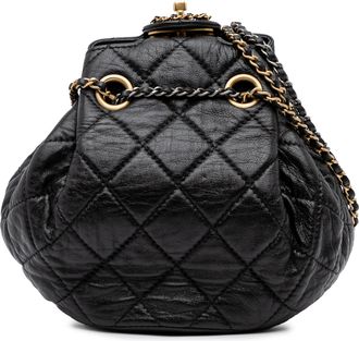 Chanel Pre-owned Womens Quilted Lambskin Leather Bucket Bag - Black - One Size