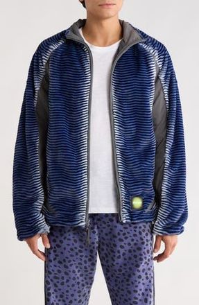 Pleasures Zebra Stripe Fuzzy Jacket in Blue at Nordstrom Rack, Size Medium
