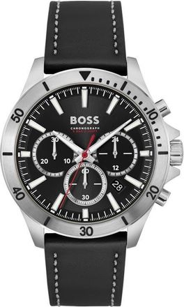 BOSS Troper Chronograph Leather Strap Watch, 45mm in Black at Nordstrom