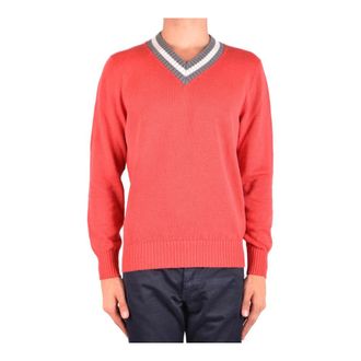 Brunello Cucinelli Brunello Cucinelli, V-neck Knitwear, male, Red, Size: M Red Linen Cotton Sweater Made in Italy