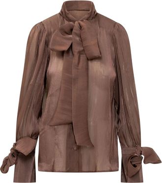 Actualee Blouse met lange mouwen en oversized strikdetail - Dames - Blouses - Bruin - XS - Overhemden