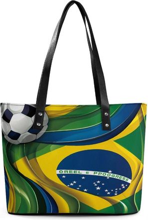 Generic Football in Brazil Flag Tote Bags for Women Cute Shoulder Purses Handbags