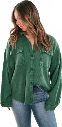 Double Zero Button Top Shacket In Green
