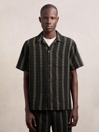 Les Deux Black Deux Cotton Textured Stripe Shirt, M