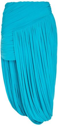 Ronny Kobo Wes Asymmetric Ruched Tissue Jersey Midi Skirt - Turquoise - S (UK8-10 / S)