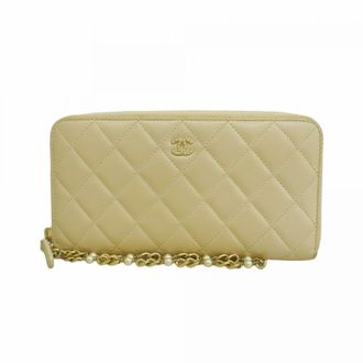 Chanel Beige Leather Long Wallet (Bi-Fold) (Pre-Owned)