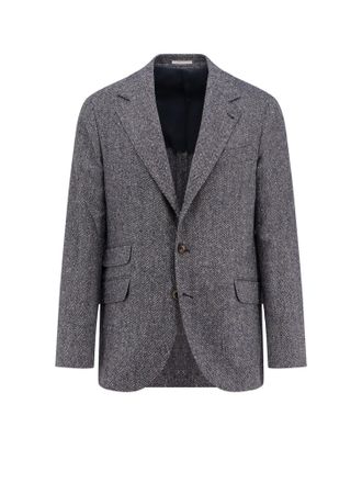 Brunello Cucinelli Herringbone Wool And Cashmere Blazer-Uomo