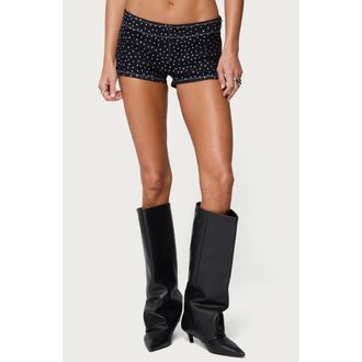 Edikted Moirah Rhinestone Denim Micro Shorts in Dark-Blue at Nordstrom, Size X-Small