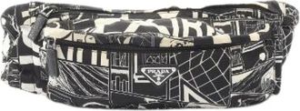 Prada Pre-owned Belt Bags, male, Black, Size: ONE SIZE Pre-owned Tessuto Comics Nylon Saffiano Leather Waist Bag