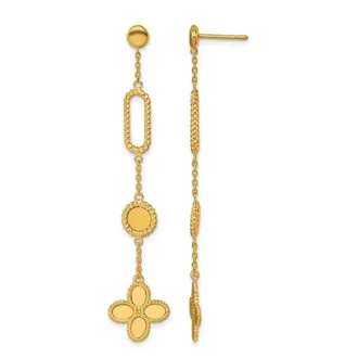 Diamond2Deal 14K Yellow Gold Fancy Flower Drop Dangle Earrings