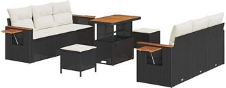 vidaXL Vidaxl - Conjunto de sofá de jardín con cojín 9 pcs Negro Poliratán