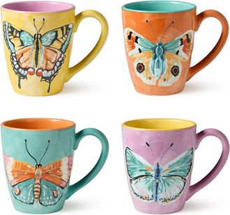Certified International Butterflies Set Of 4 Mugs 16Oz