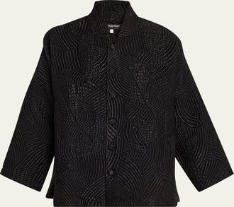 Eskandar Silk Wool Mix Chinese Imperial Jacket With Chinese Collar - Long Length