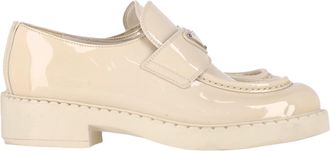 Prada Pre-owned Womens Logo-Plaque Chunky Loafers in Cream Patent Leather - Size 38.5 EU/IT