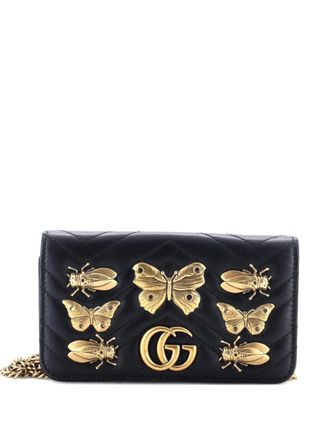 Gucci GG Marmont Chain Flap Bag Embellished Matelasse Leather Mini crossbody bag - Zwart