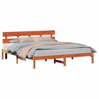 Berkfield Home Warm Bed Frame with Headboard Wax Brown 180x200 cm Solid Wood Pine