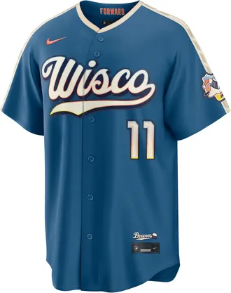 Nike Jackson Chourio Milwaukee Brewers City Connect Nike Mens MLB Stadium Jersey in Grey | RE260H3FMZ9-P0F