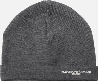 Emporio Armani Mens Milano Logo Grey Beanie Hat