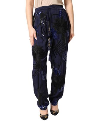 Christian Pellizzari Womens Sequined Tapered Trousers Navy Viscose