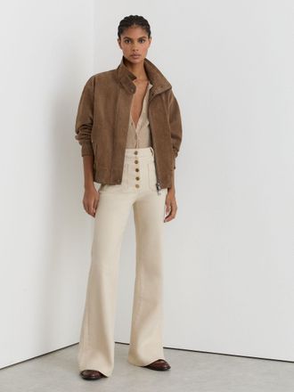 Reiss Ecru Petite Patch-pocket Button Flared Jeans, 28