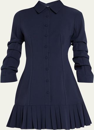 Cinq &agrave; Sept Lucilla Topstitched Pleated-Hem Mini Shirtdress