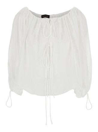 Andamane Wilma White Top With Long Balloon Sleeves In Cotton Woman