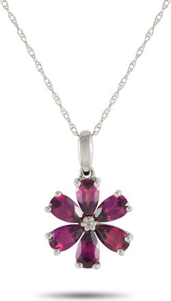 Luxury Bazaar 14K White Gold 0.01ct Diamond and Rhodolite Flower Necklace PD4-15845WRHOD