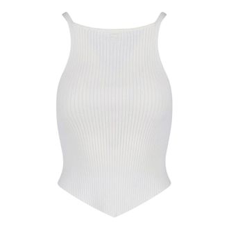 Courr&egrave;ges Sleeveless Tops, female, White, Size: XS Pointy Rib Knit Tank Top