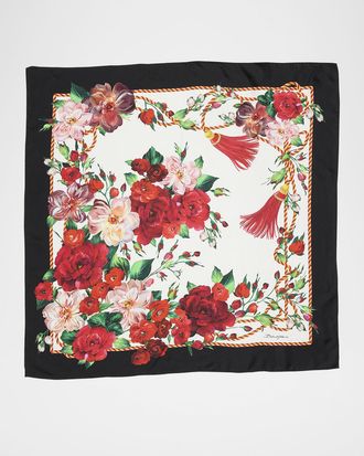 Dolce & Gabbana Floral Tassel Foulard Silk Scarf