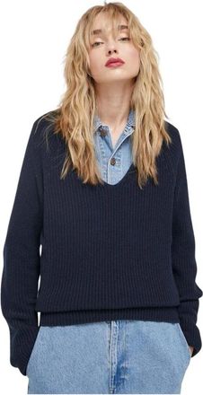 Marc O'Polo Pullover Regular - Dames - V-hals truien - Blauw - S - Katoen - Truien & Vesten