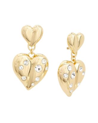 Carolina Herrera Molded Metal Heart Drop Clip-On Earrings