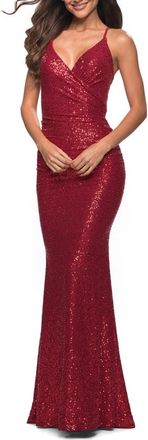 La Femme Wrap Style Long Gown in Beautiful Sequin in Red at Nordstrom, Size 12