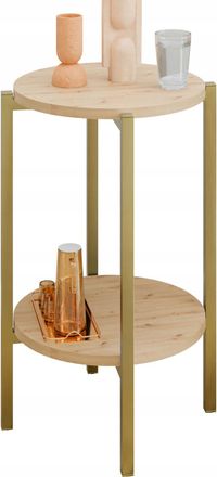 OEM Mesita Auxiliar Redonda Moderna Con Estante, 35x35x62 Cm, Metal Dorado