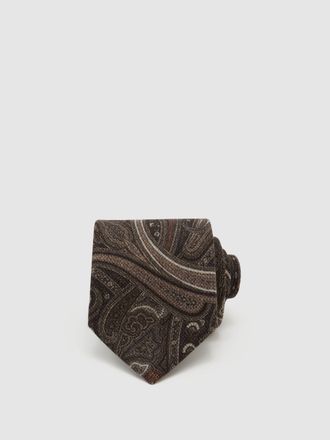 Reiss Brown Wool Paisley-print Tie