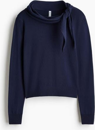 H&M Scarf-collar Jumper in Navy Blue at Nordstrom, Size X-Small