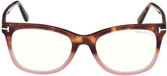 Tom Ford 52mm Square Blue Light Blocking Glasses in Havana To Milky Pink /T Logo at Nordstrom