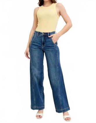 Judy Blue High Waisted Trouser Wide Leg Jeans In Medium Wash