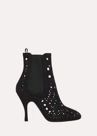 Alaia 100mm Vienne Lasercut Suede Booties