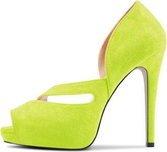 Castamere Women Stiletto High Platform Heel Peep Open Toe Sandals Slip-on Wedding Sexy Shoes Lime Green A 4 UK